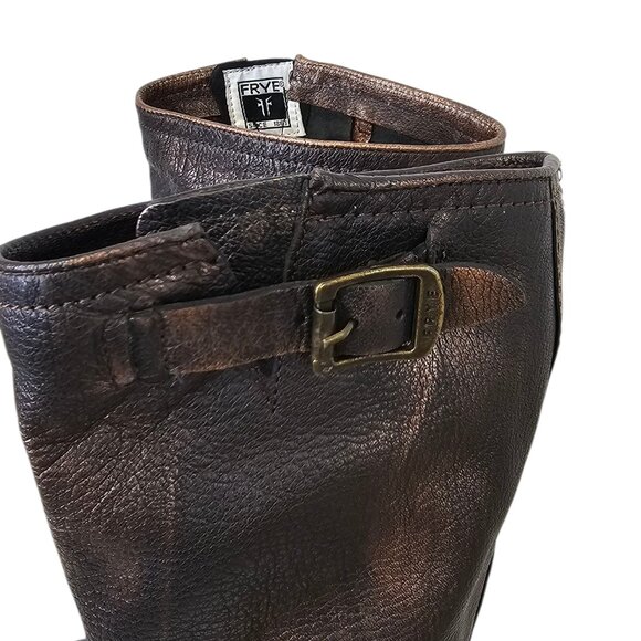 FRYE Womens Veronica Bronze Brush Off Slouch Leather Boots, Tall, Buckle, Sz 8 - Picture 5 of 11